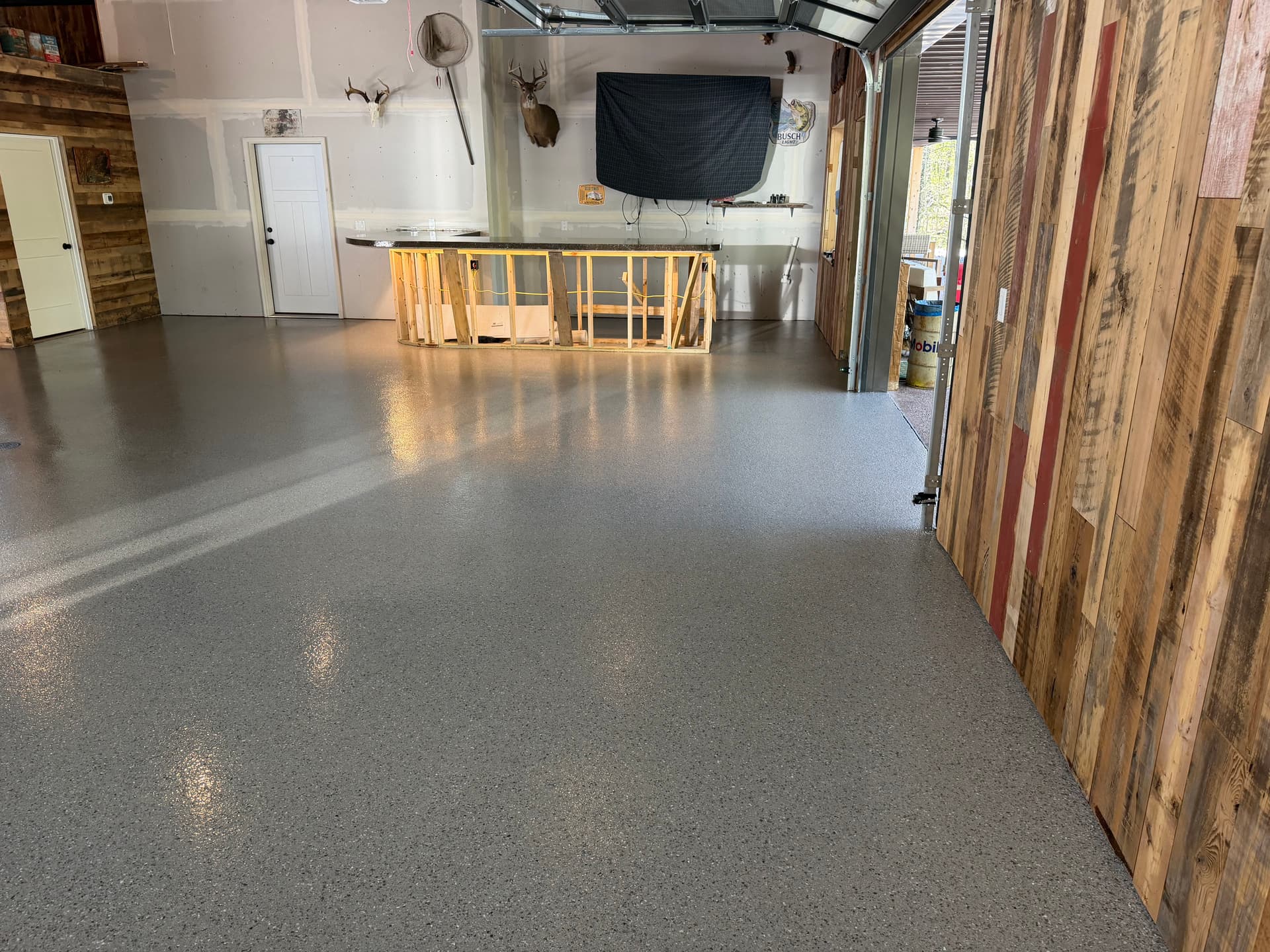 Gallery photos for Full Flake Epoxy Garage Floor with Semi-Polished Bar Top: Image #2