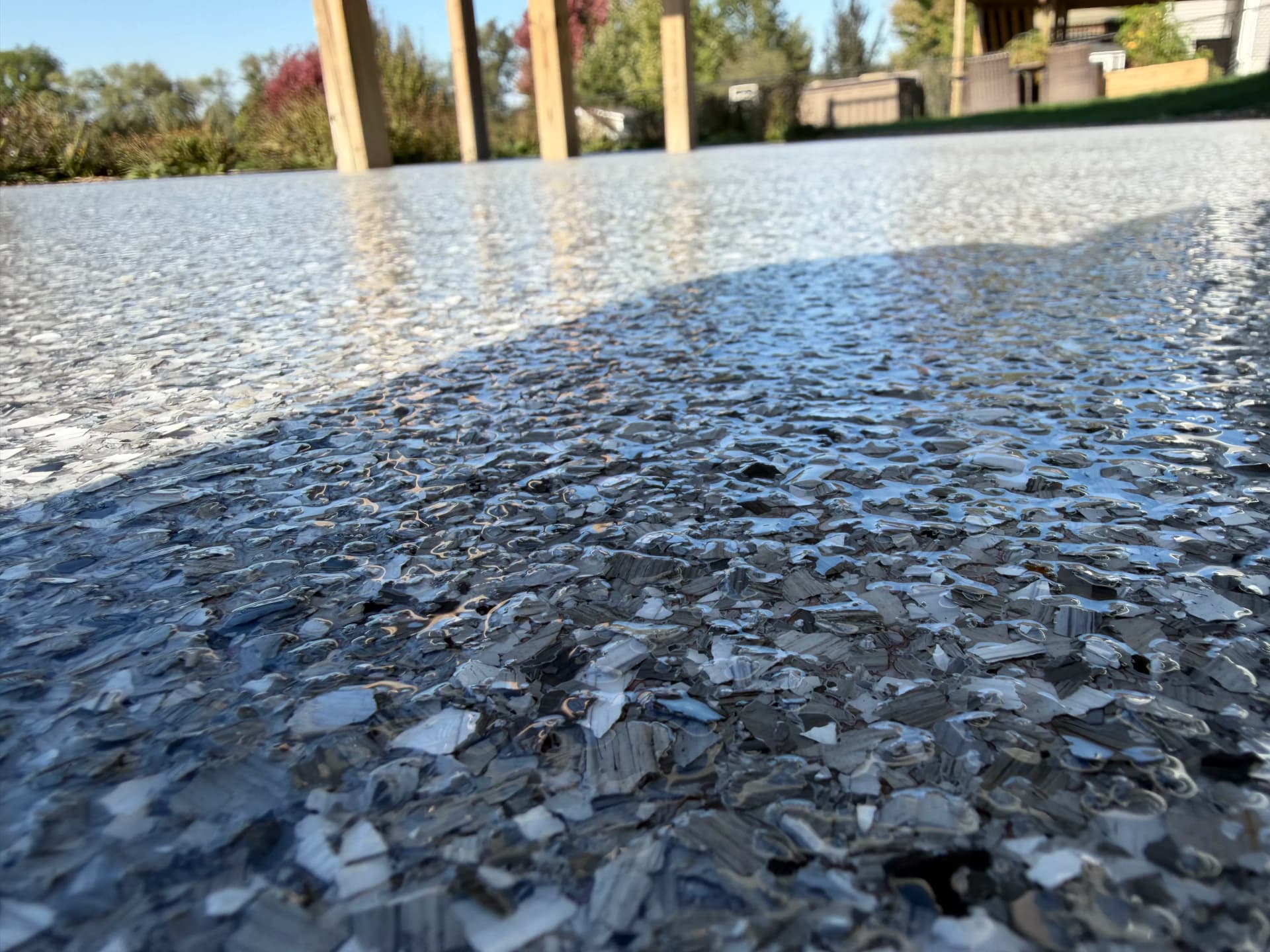Gallery photos for Outdoor Flake Floor System in Weathered Grey Upgrades Backyard Patio: Image #2