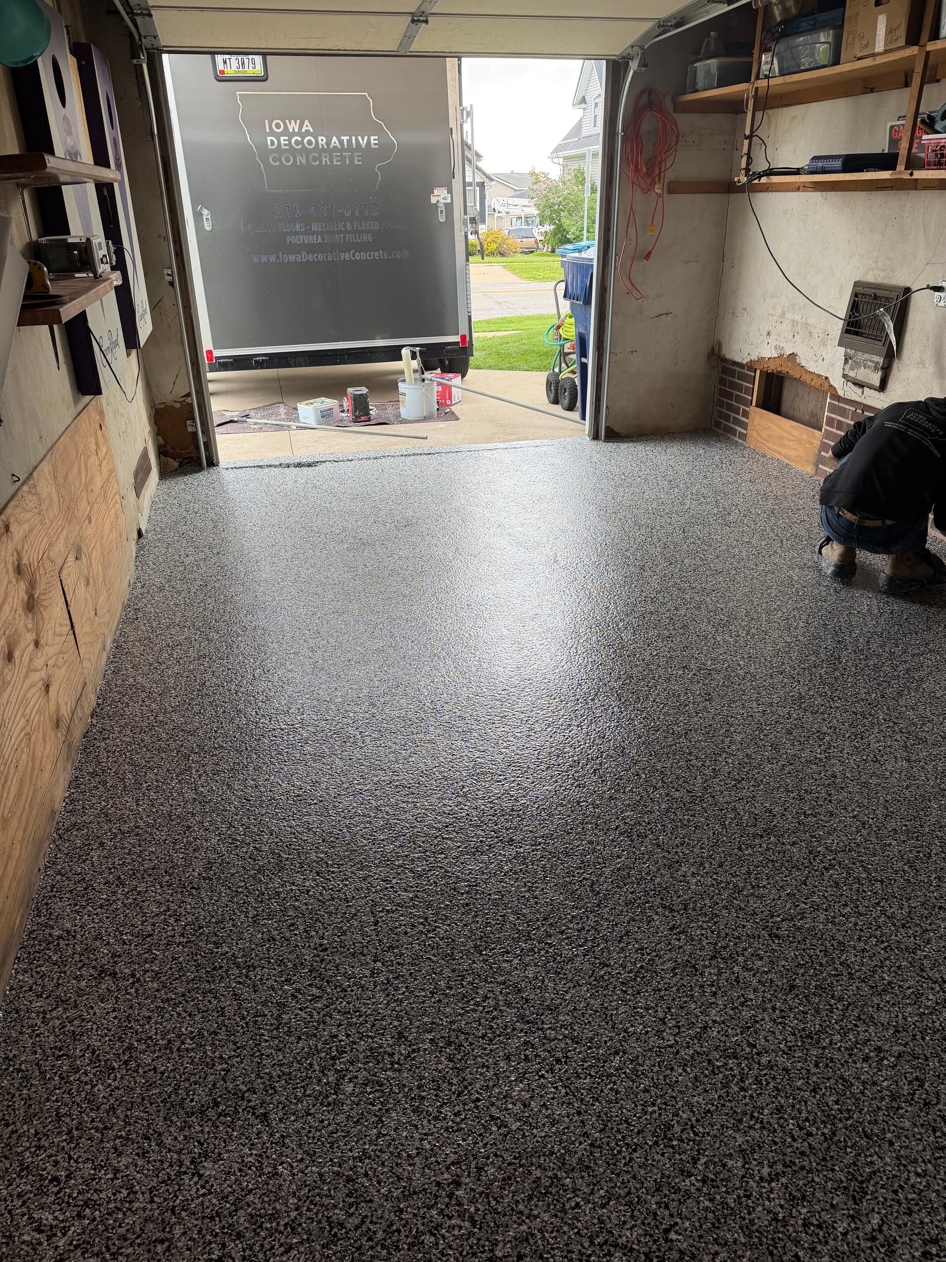 Gallery photos for Cracked Garage Floor Gets a Flake System Upgrade in Iowa: Image #1