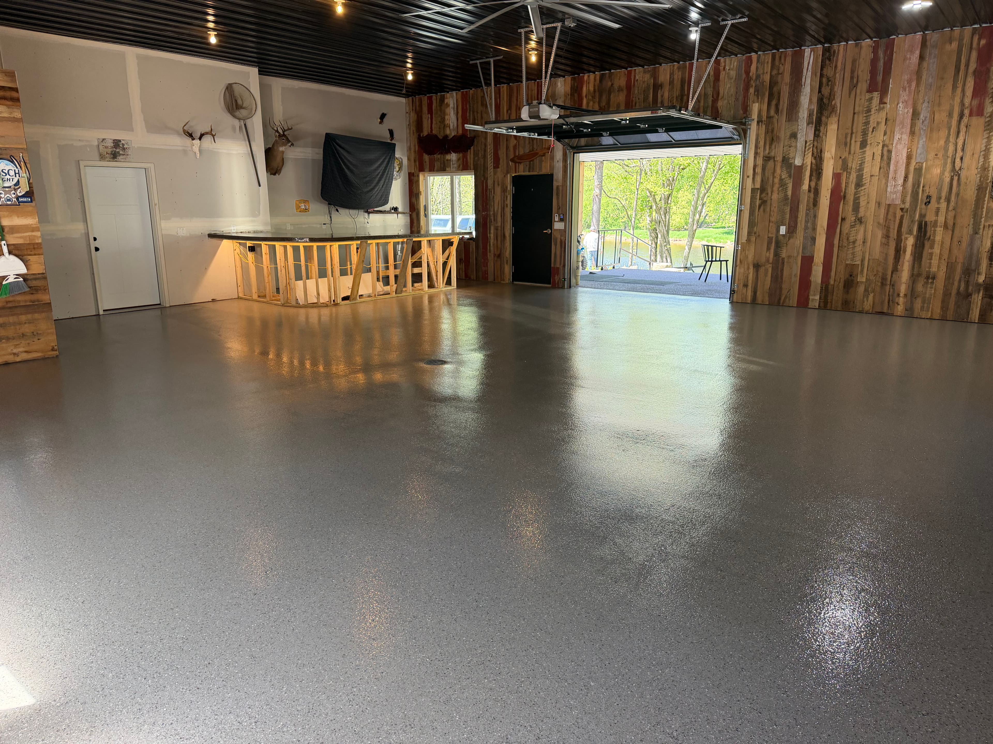 Project Full Flake Epoxy Garage Floor with Semi-Polished Bar Top image