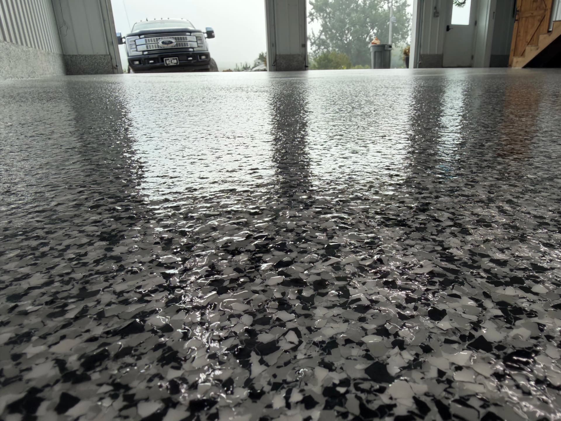 Domino Flake Epoxy System on a 2-Stall Garage and Steps