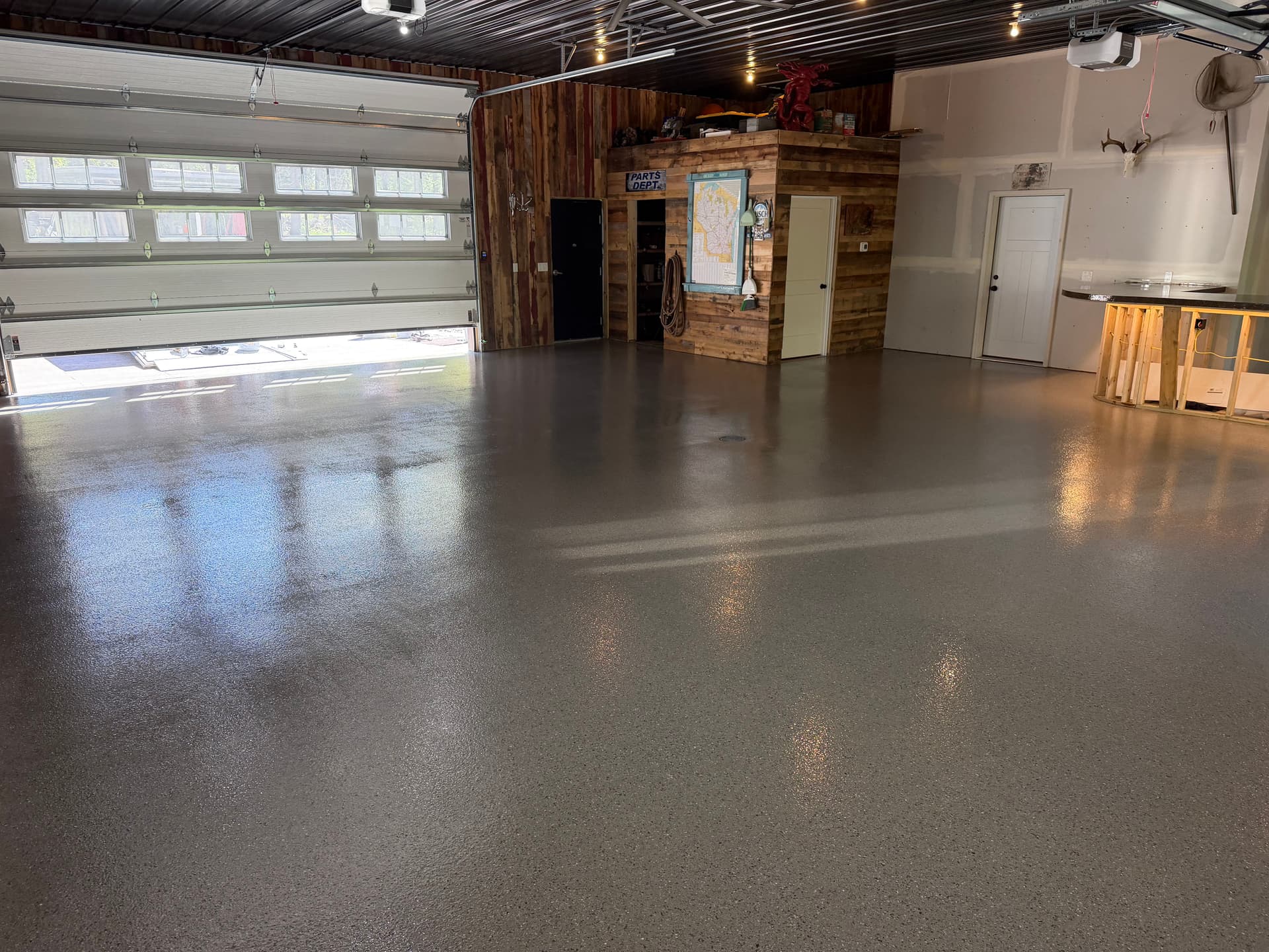 Gallery photos for Full Flake Epoxy Garage Floor with Semi-Polished Bar Top: Image #1