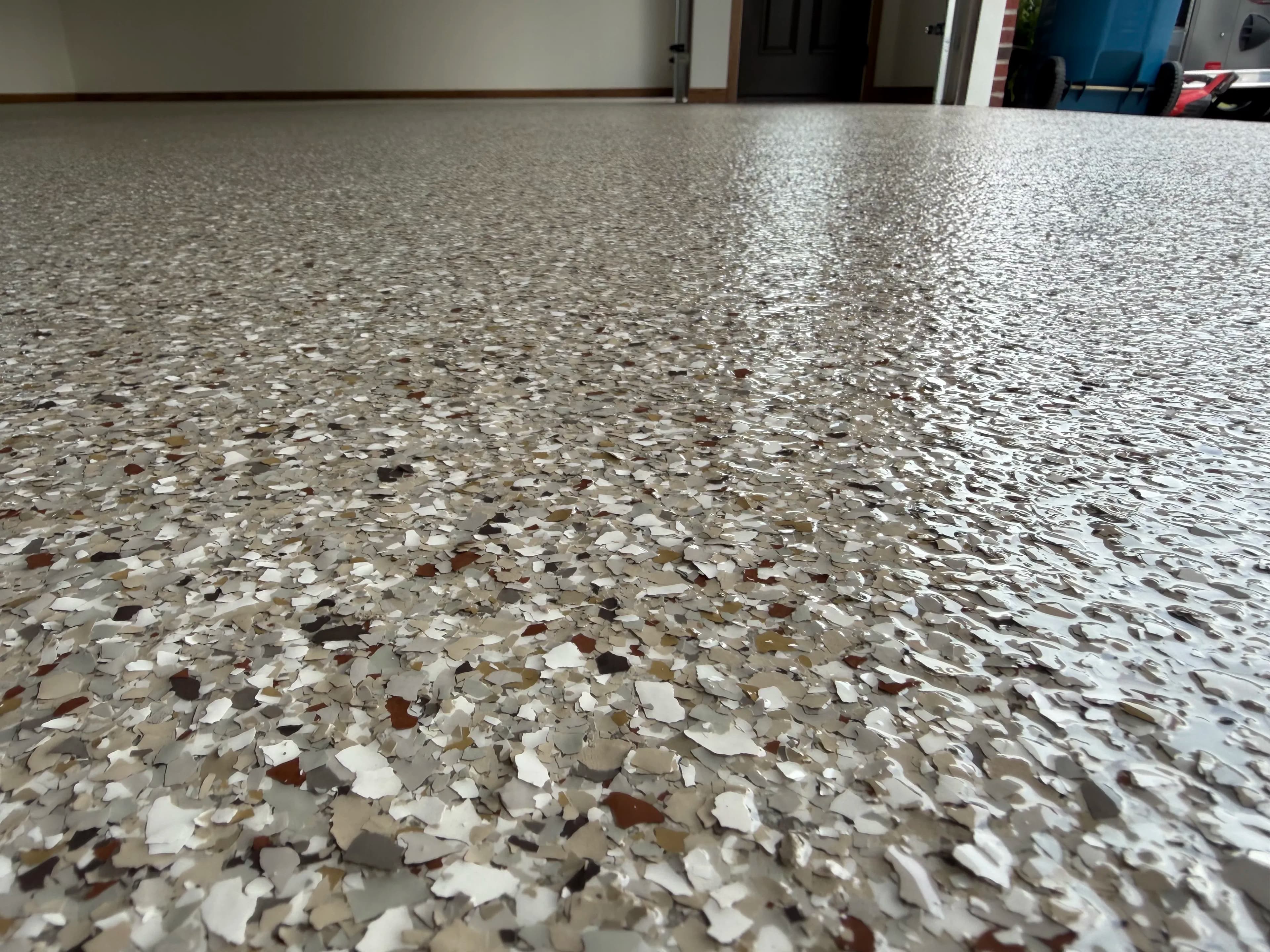 Project Creek Bed Flake Epoxy System in a 3-Stall Garage image