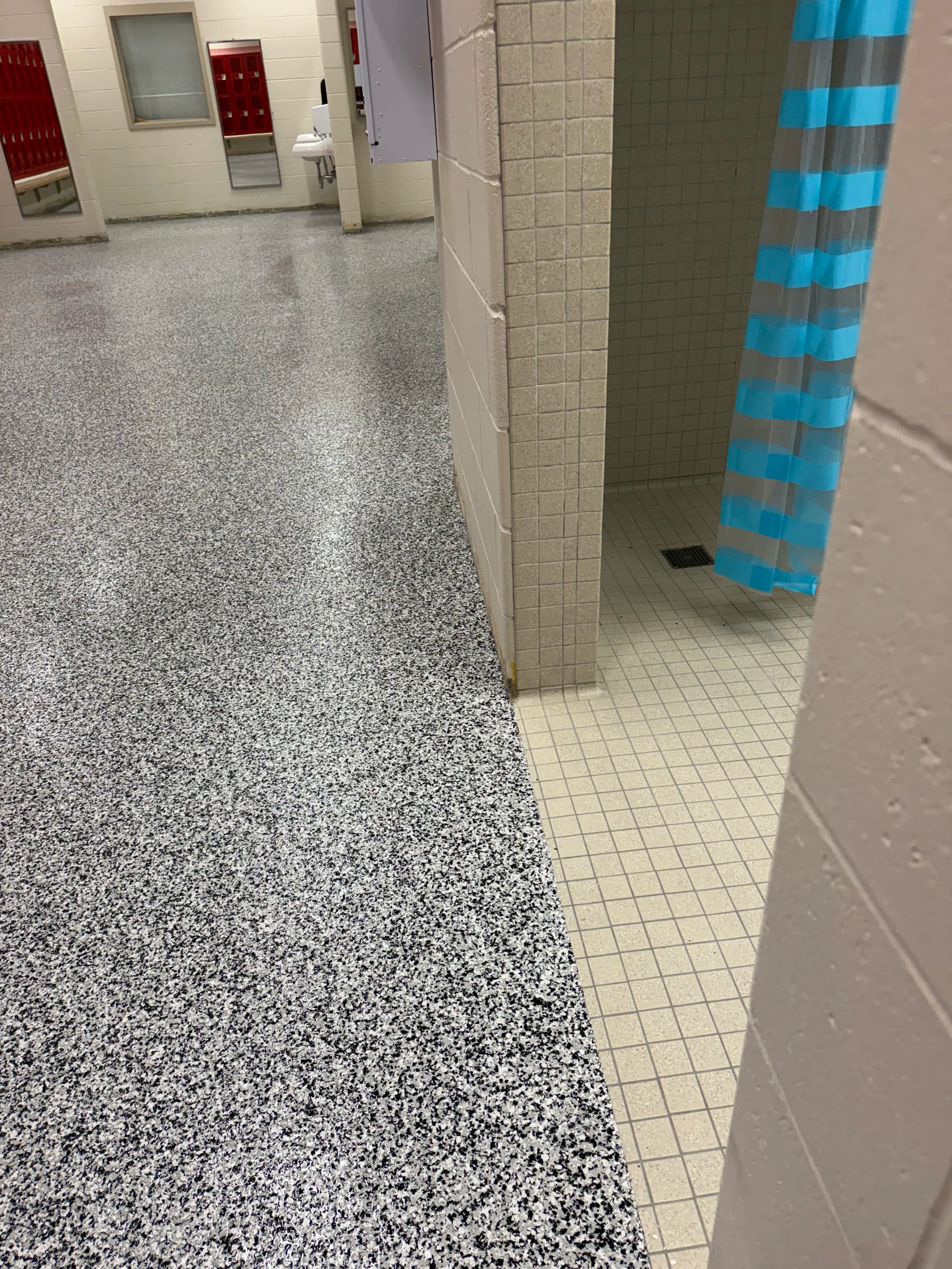 Gallery photos for Monticello High School Locker Rooms Get a Heavy-Duty Flake Floor: Image #2